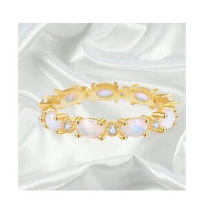 Beautiful fire opal and white diamondettes minimalist ring